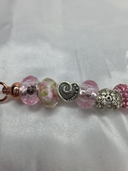 Beaded Jewel Keychain - Pink with 2 Hearts