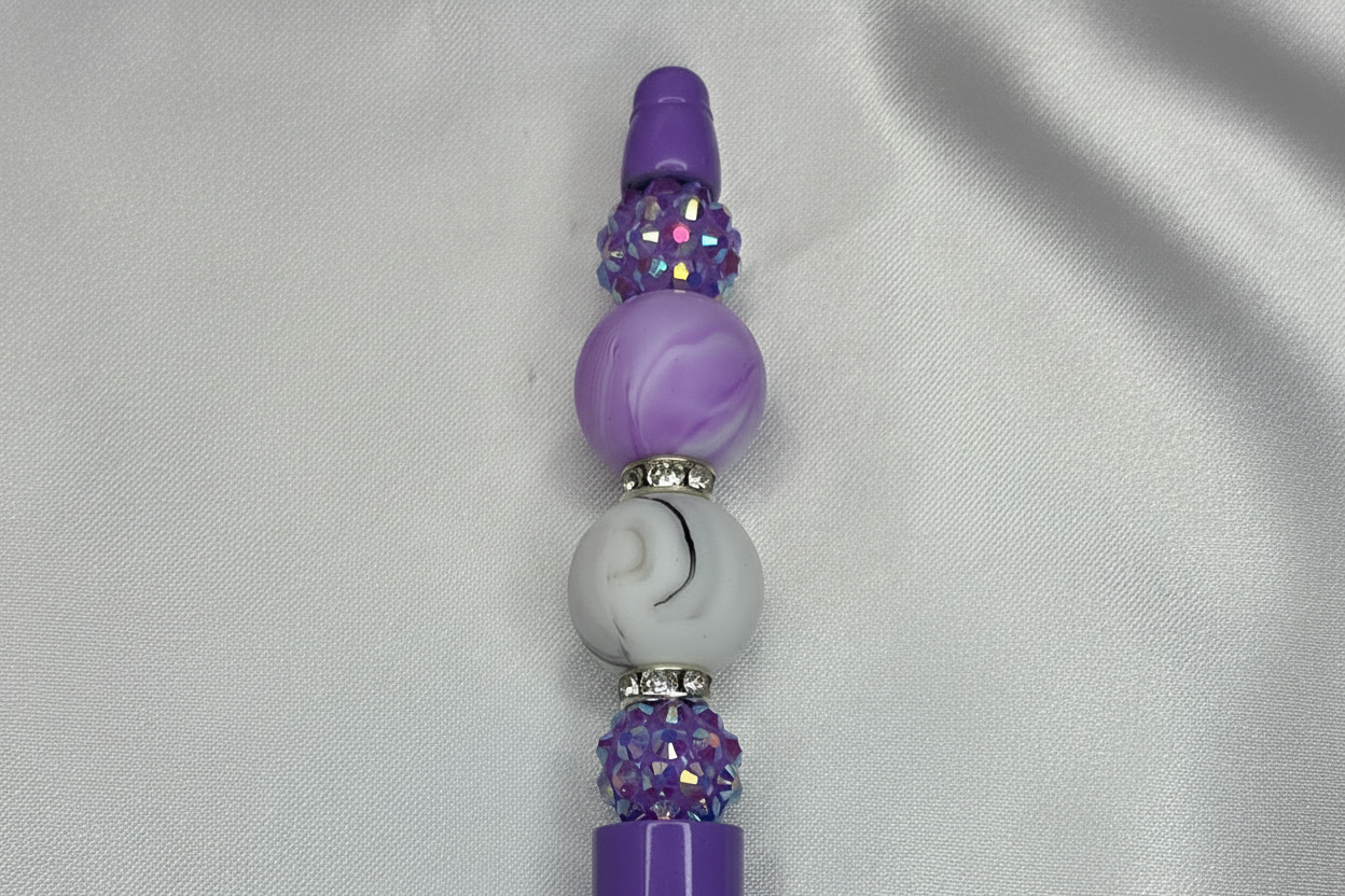 Beaded pen - Purple and White marble color