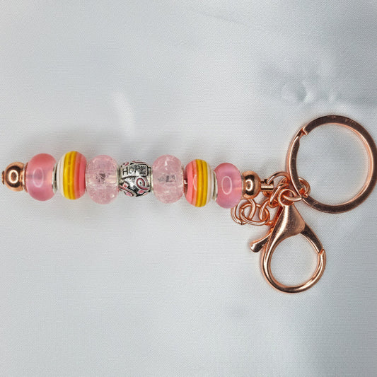 Beaded Jewel Keychain - Peach/Pink Love Cancer survivor