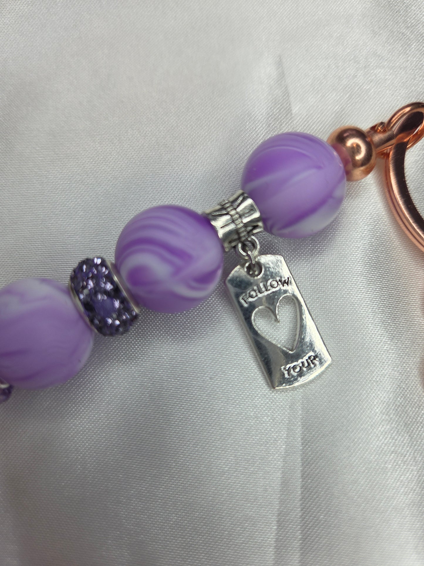 Beaded Jewel Keychain - Purple Follow your Heart
