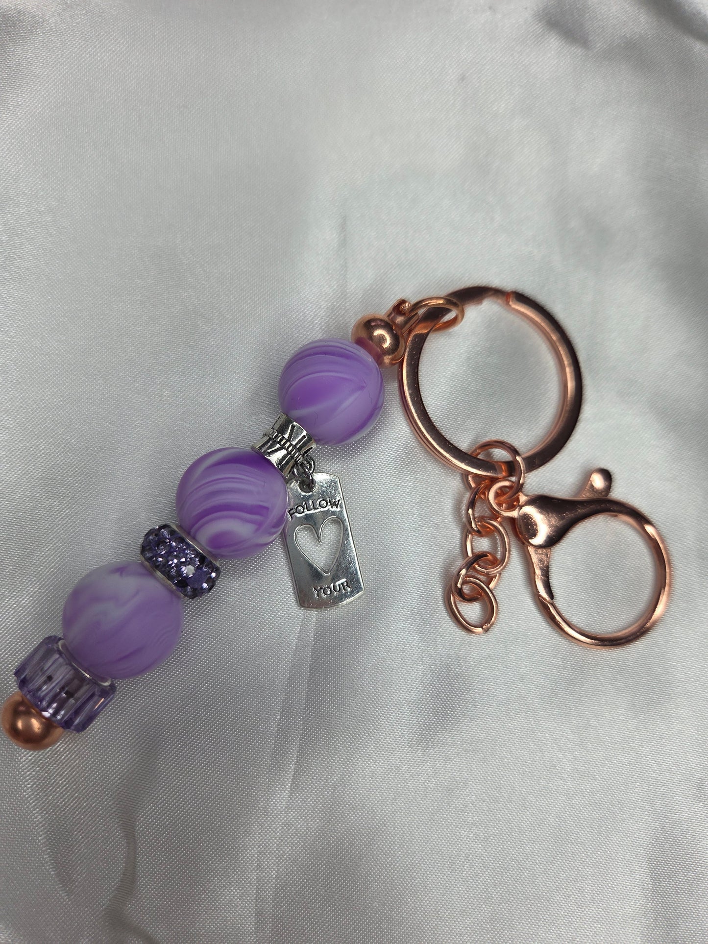 Beaded Jewel Keychain - Purple Follow your Heart