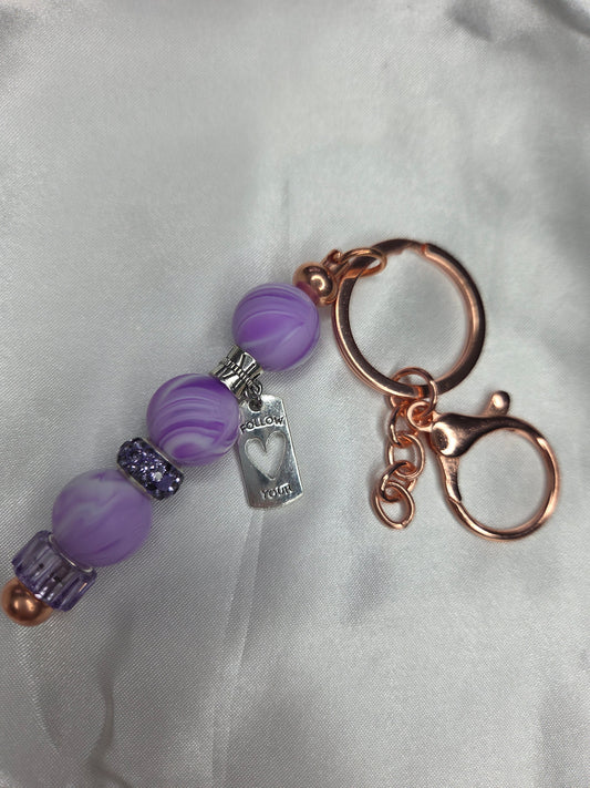 Beaded Jewel Keychain - Purple Follow your Heart