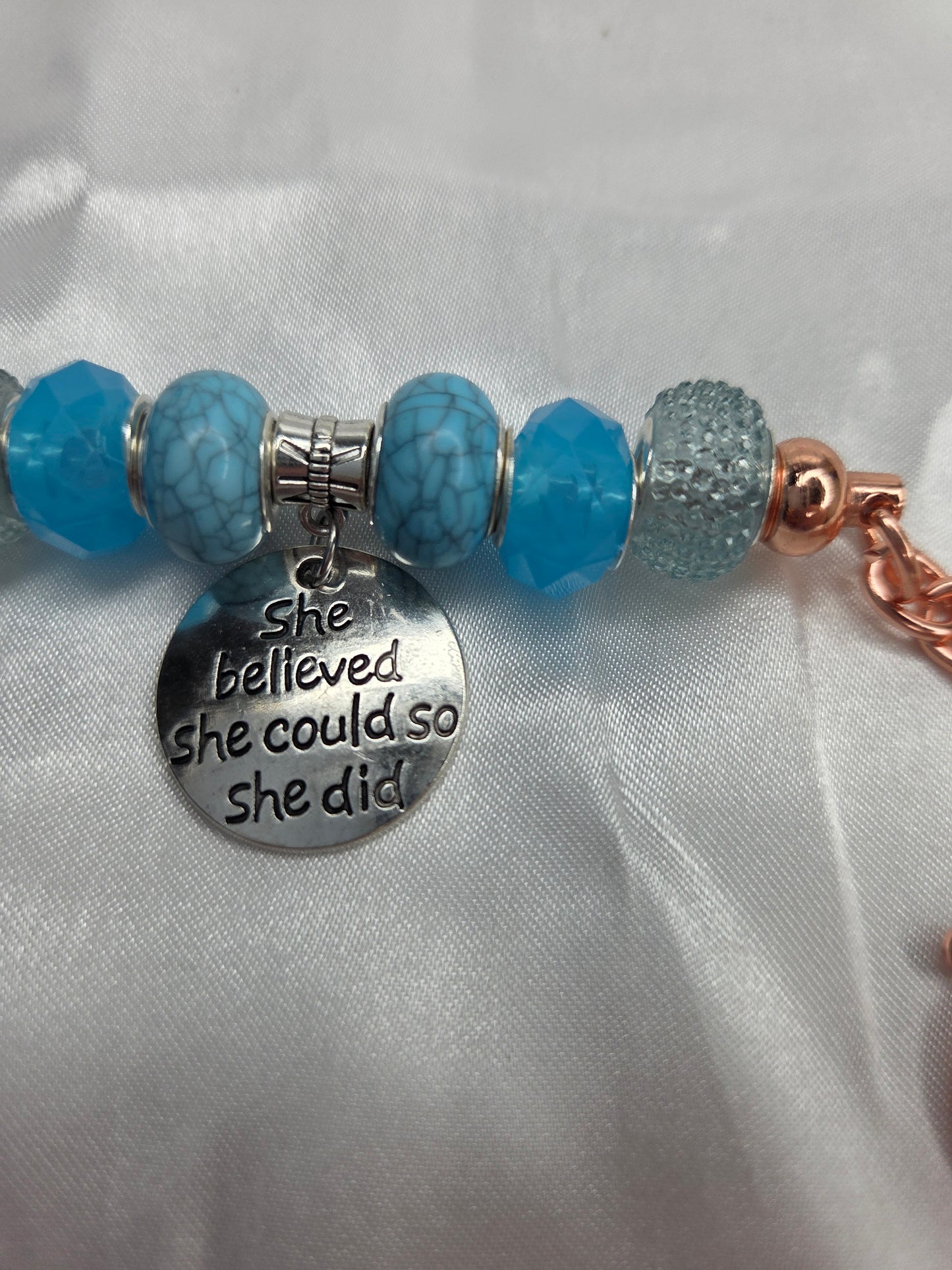 Beaded Jewel Keychain - Blue with She Believed She could so She did