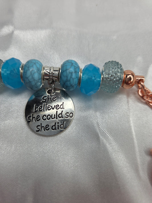 Beaded Jewel Keychain - Blue with She Believed She could so She did