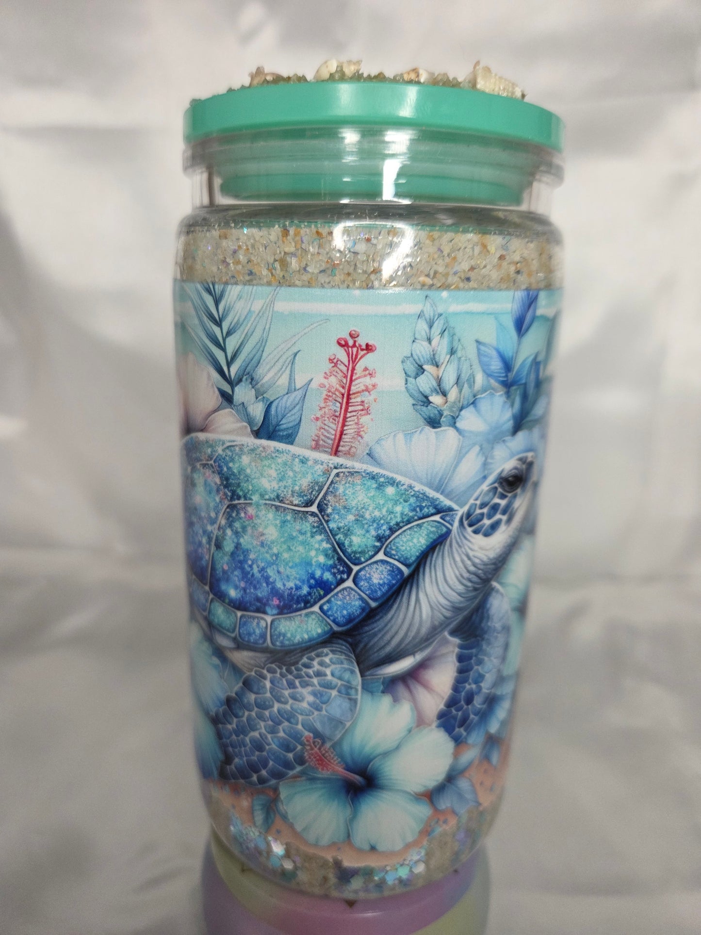 Pre-made Snowglobe acrylic Tumbler - Sea Turtle with Beach lid