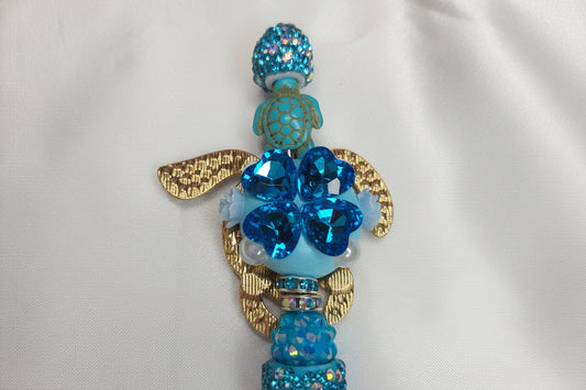 Beaded pen - Blue/Teal Turtle Bling with teal Turtle