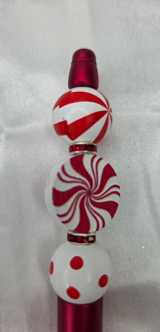 Beaded pen - Red Peppermint Candy