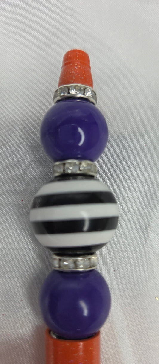Beaded pen - Orange & Purple Jack O