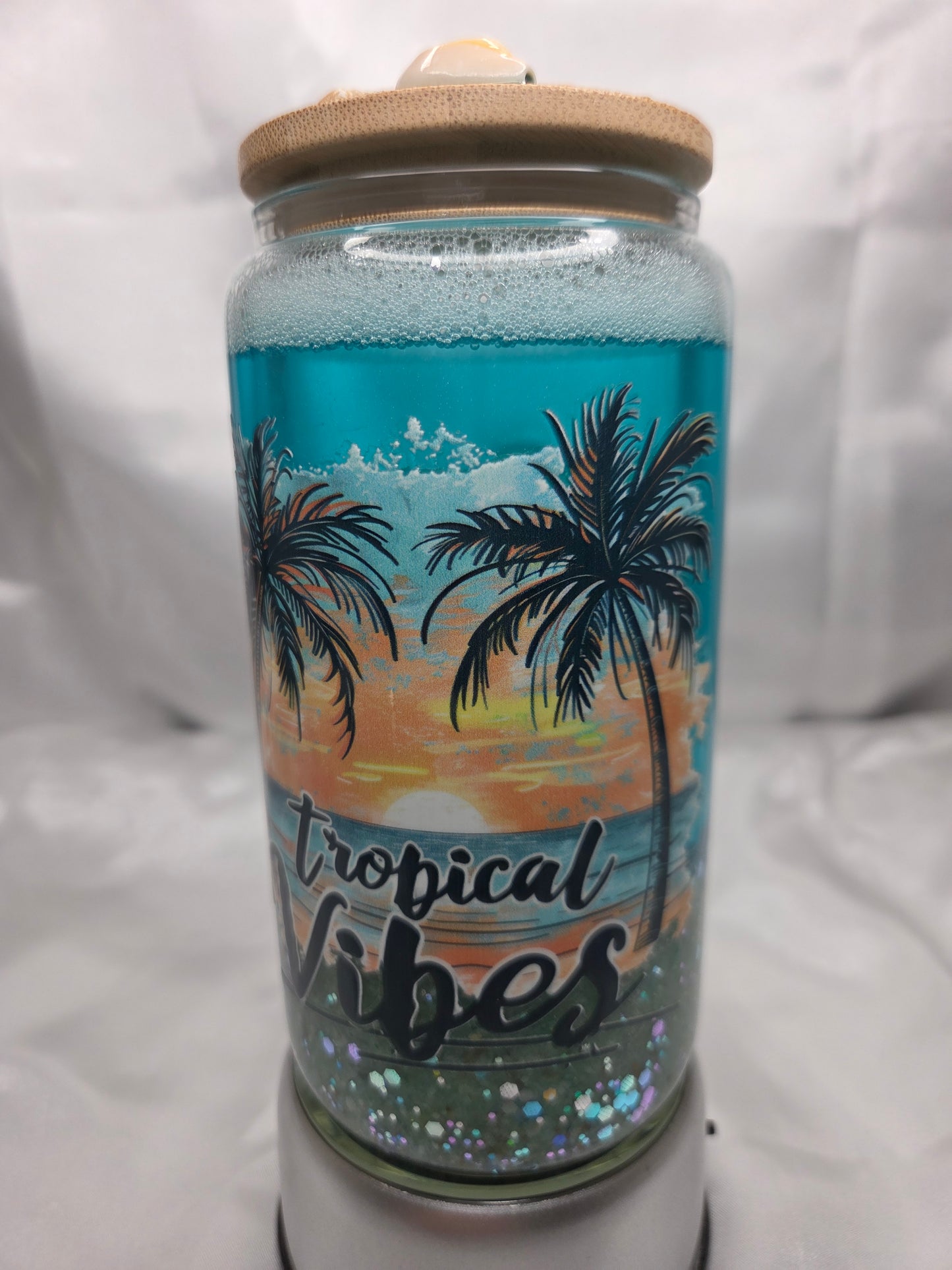 Pre-made Snowglobe glass mug - Tropical Vibes - Sand n Shells