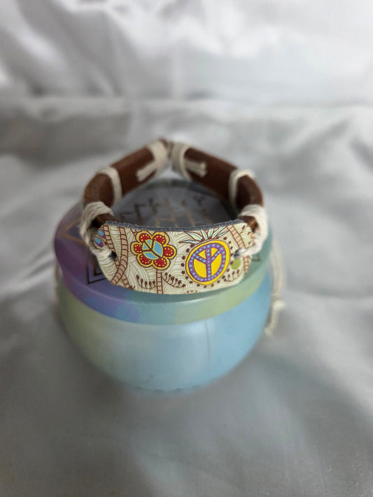 Bracelet - Kids 8" Adjustable PEACE leather