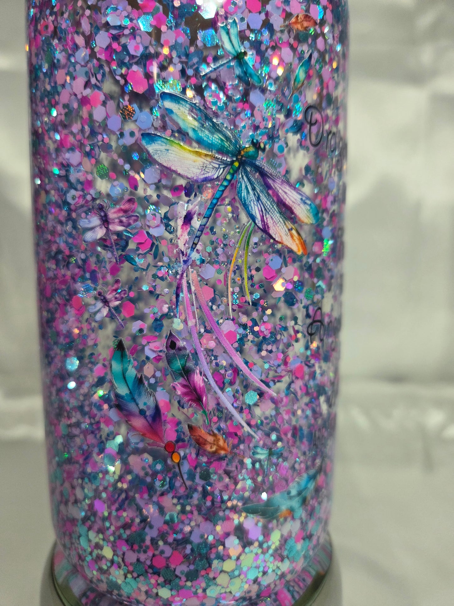 Pre-made Snowglobe glass mug - Dragonflies (beautiful saying)