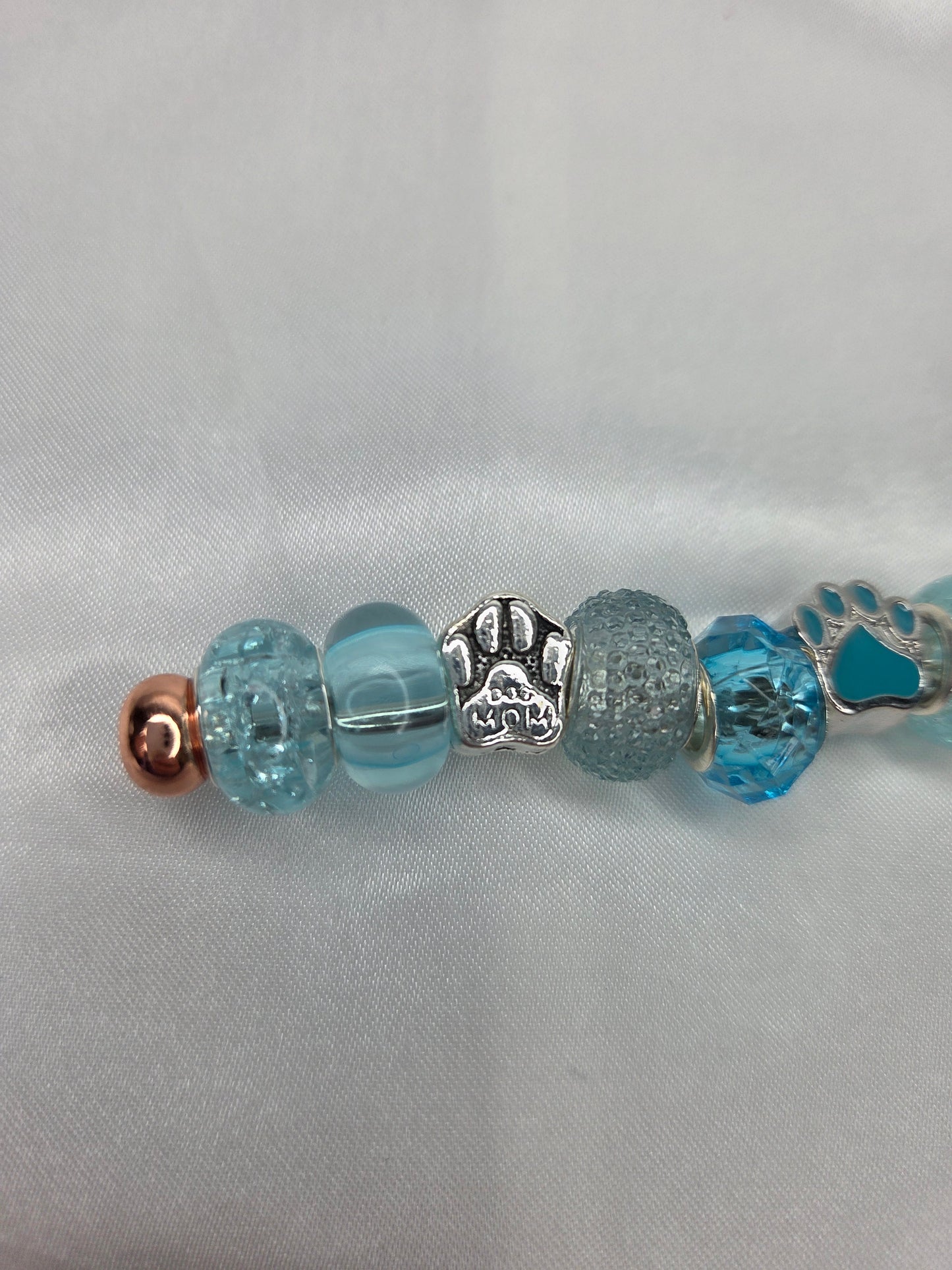 Beaded Jewel Keychain - Dog MOM Blue paw
