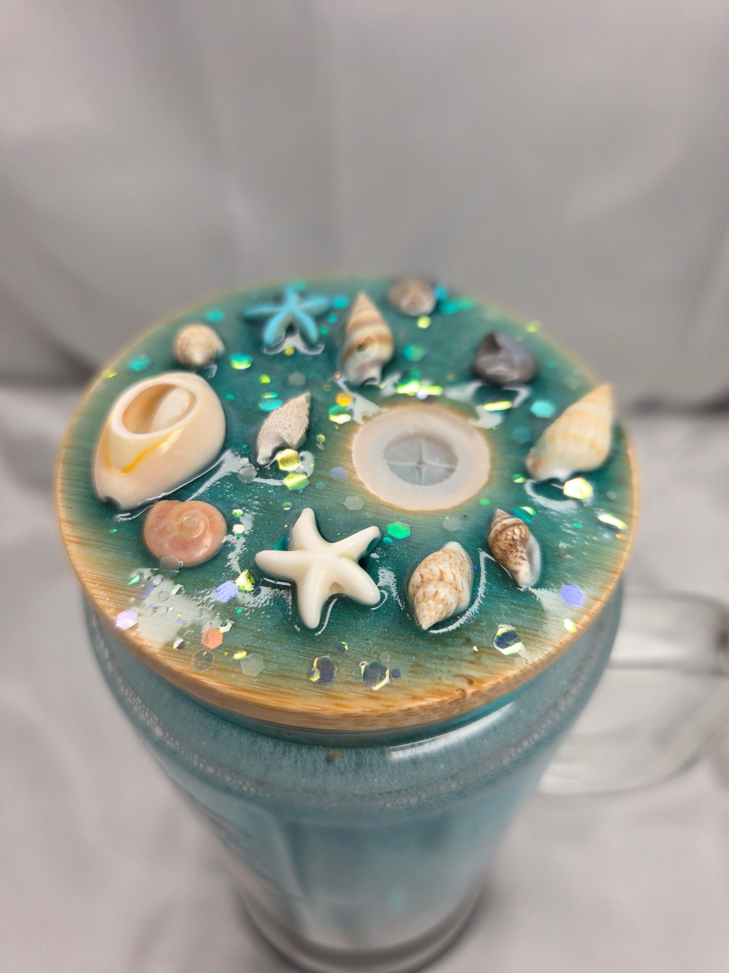 Pre-made Snowglobe glass mug - Tropical Vibes - Sand n Shells