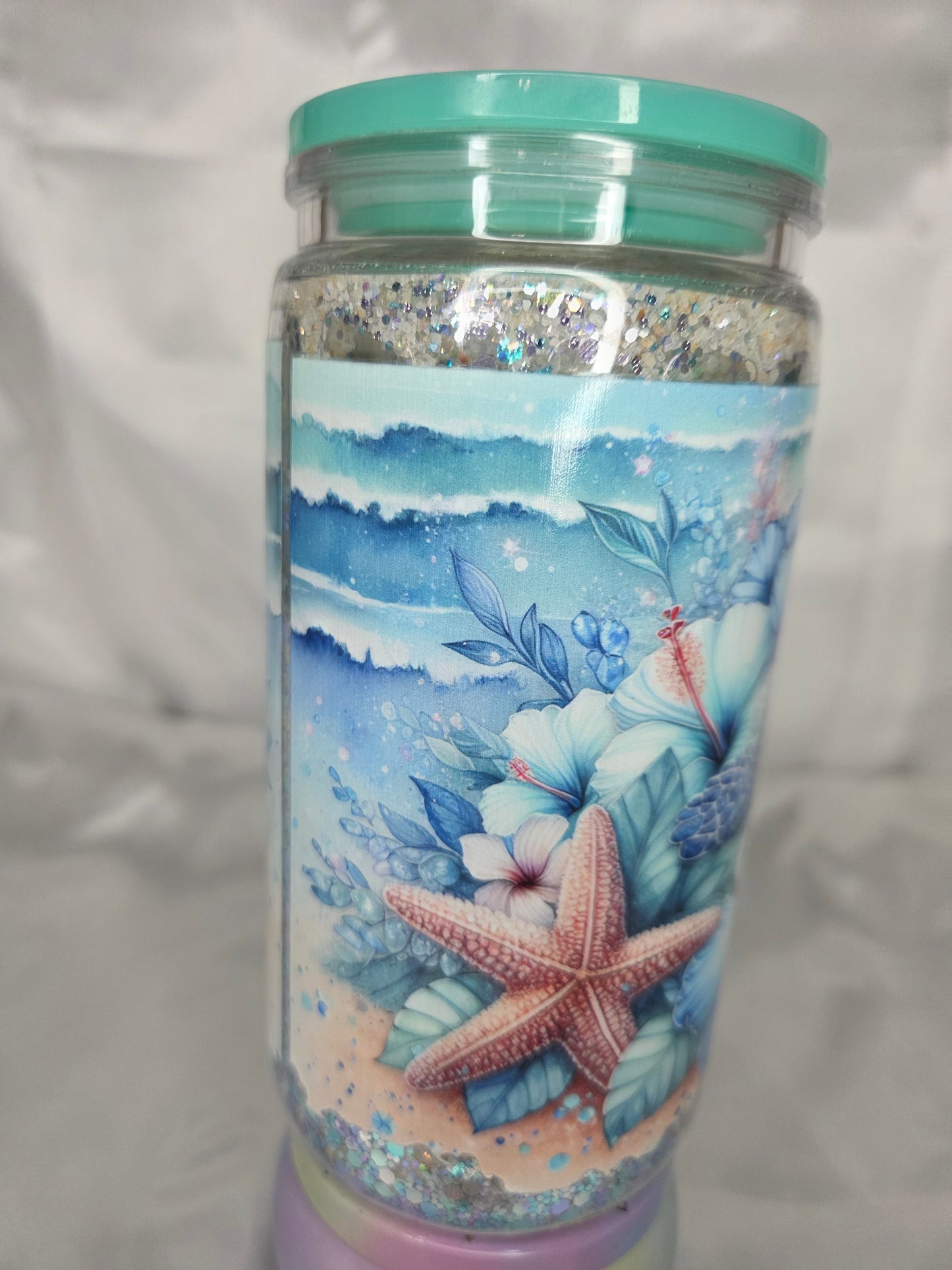 Pre-made Snowglobe acrylic Tumbler - Sea Turtle with Beach lid