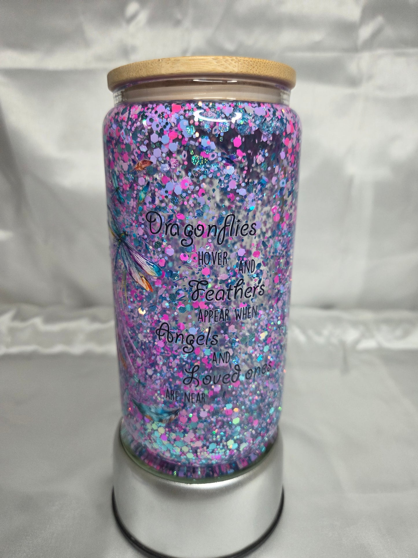 Pre-made Snowglobe glass mug - Dragonflies (beautiful saying)