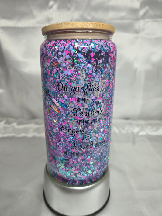 Pre-made Snowglobe glass mug - Dragonflies (beautiful saying)