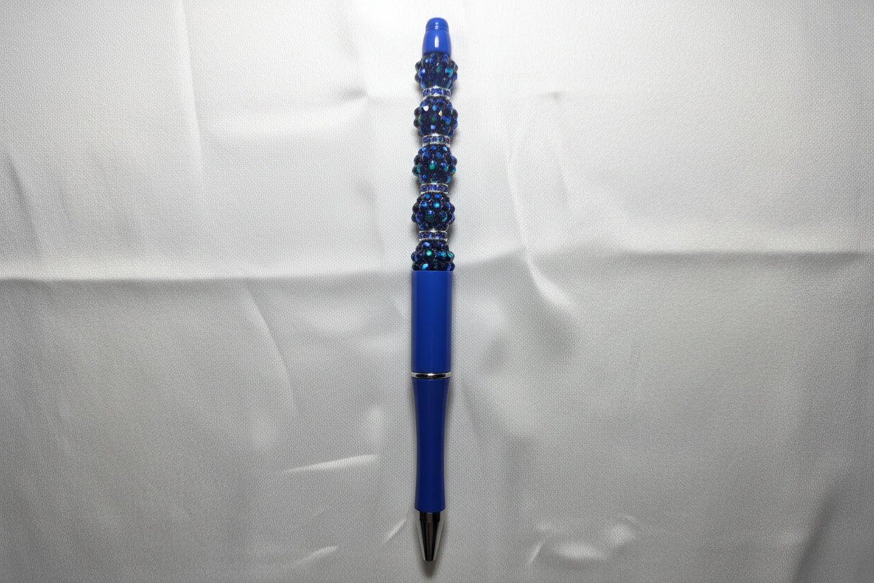Beaded pen - Royal Blue & black glitz