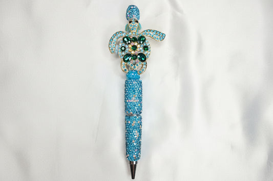 Beaded pen - Blue/Teal Turtle Bling with teal Turtle