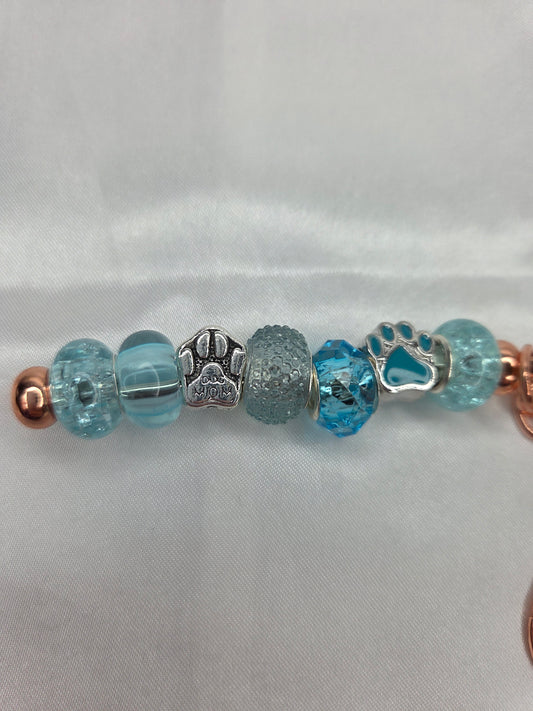 Beaded Jewel Keychain - Dog MOM Blue paw