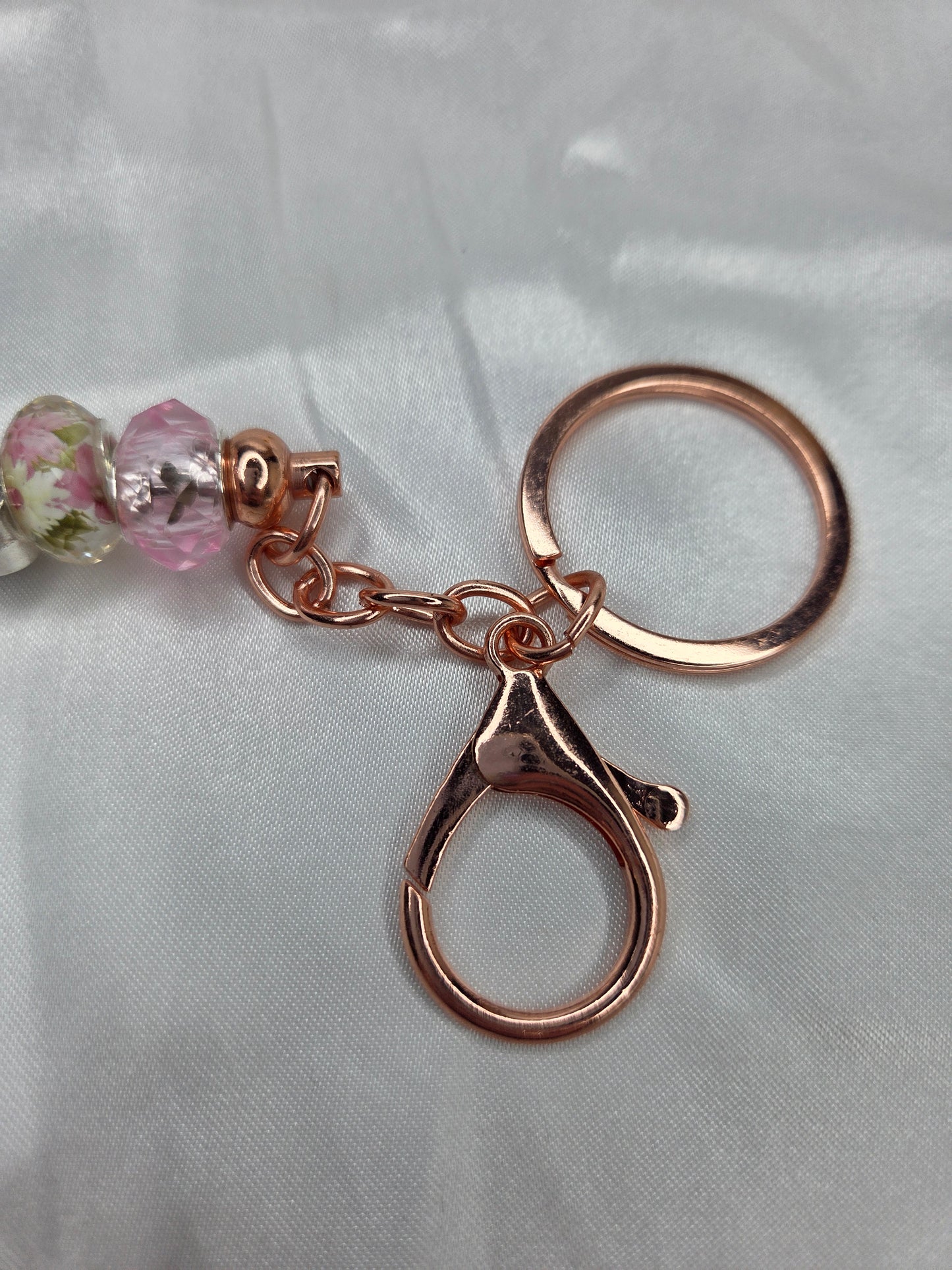 Beaded Jewel Keychain - Pink with 2 Hearts