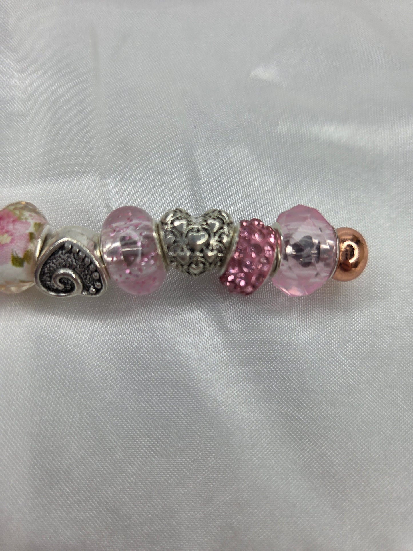 Beaded Jewel Keychain - Pink with 2 Hearts