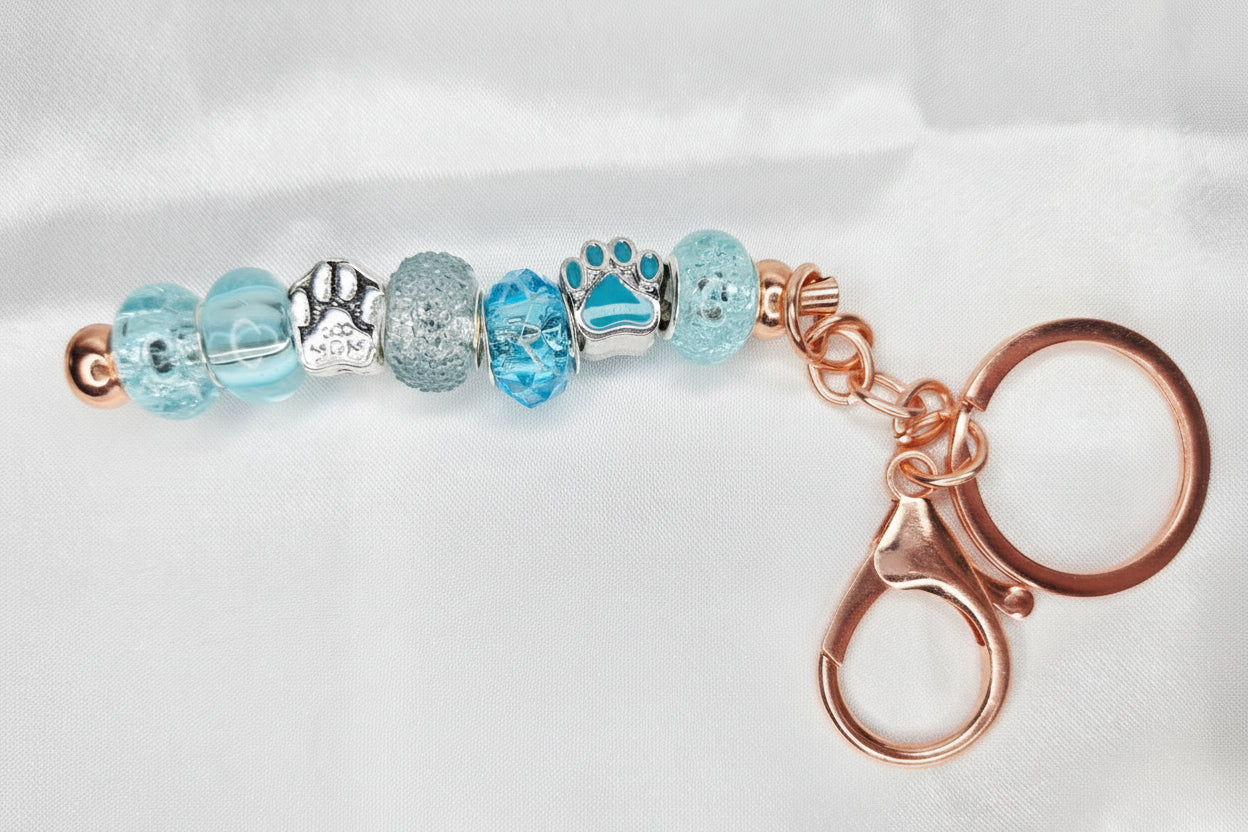 Beaded Jewel Keychain - Dog MOM Blue paw