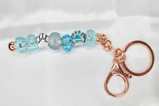 Beaded Jewel Keychain - Dog MOM Blue paw
