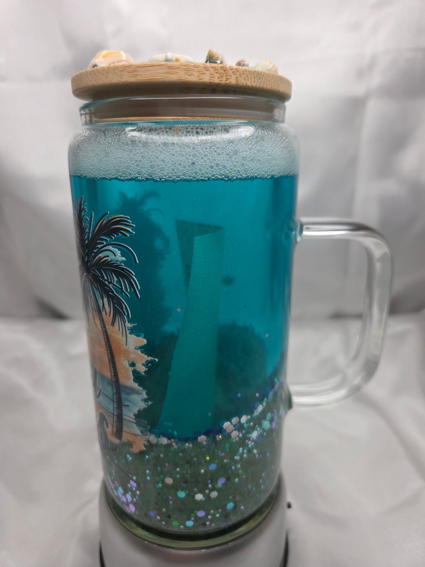 Pre-made Snowglobe glass mug - Tropical Vibes - Sand n Shells