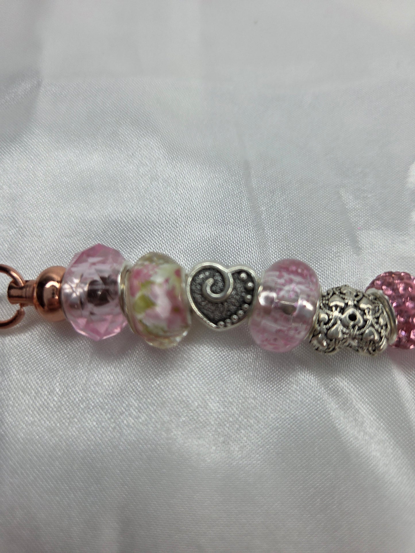 Beaded Jewel Keychain - Pink with 2 Hearts