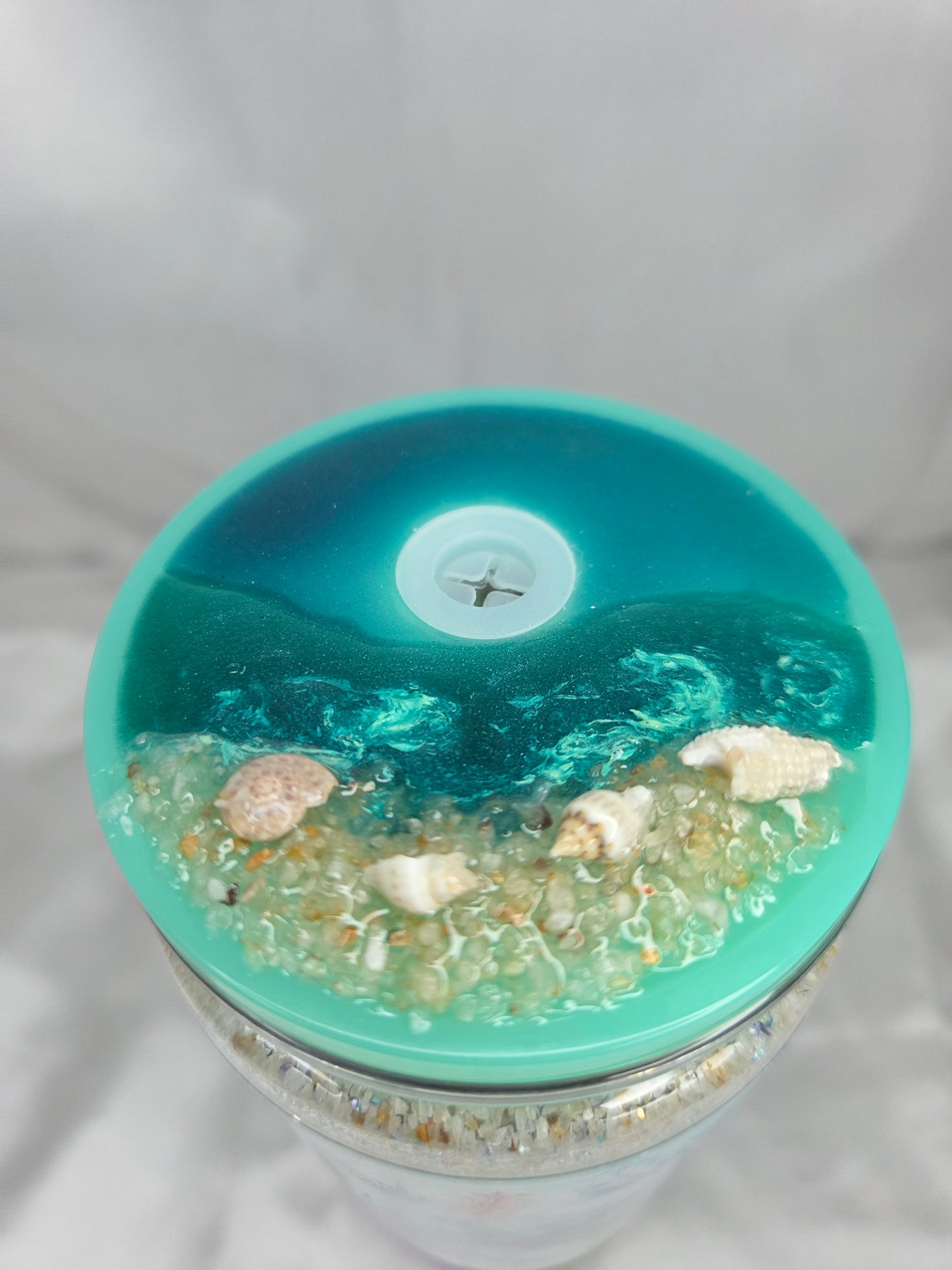 Pre-made Snowglobe acrylic Tumbler - Sea Turtle with Beach lid