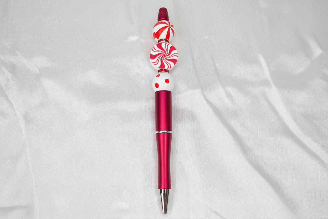 Beaded pen - Red Peppermint Candy