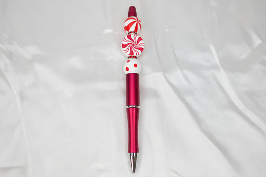 Beaded pen - Red Peppermint Candy