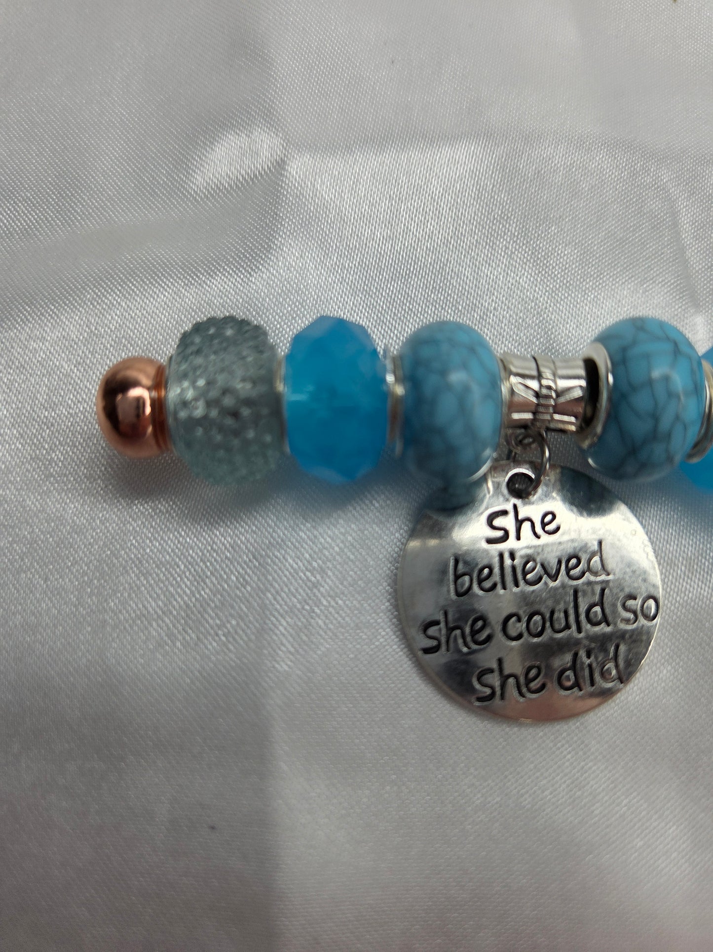 Beaded Jewel Keychain - Blue with She Believed She could so She did