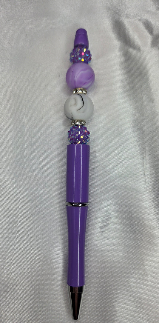 Beaded pen - Purple and White marble color
