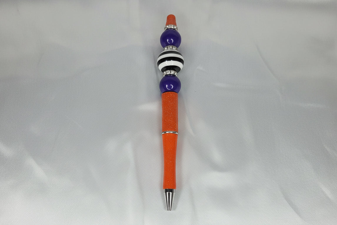 Beaded pen - Orange & Purple Jack O