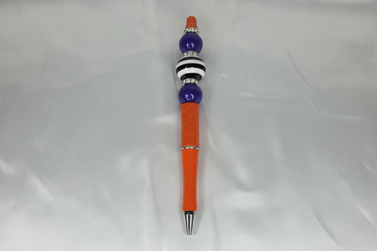 Beaded pen - Orange & Purple Jack O